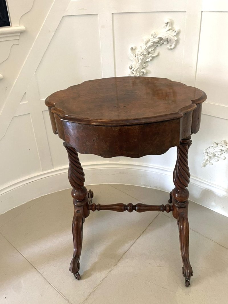 Antique Victorian Burr Walnut Work Lamp Table